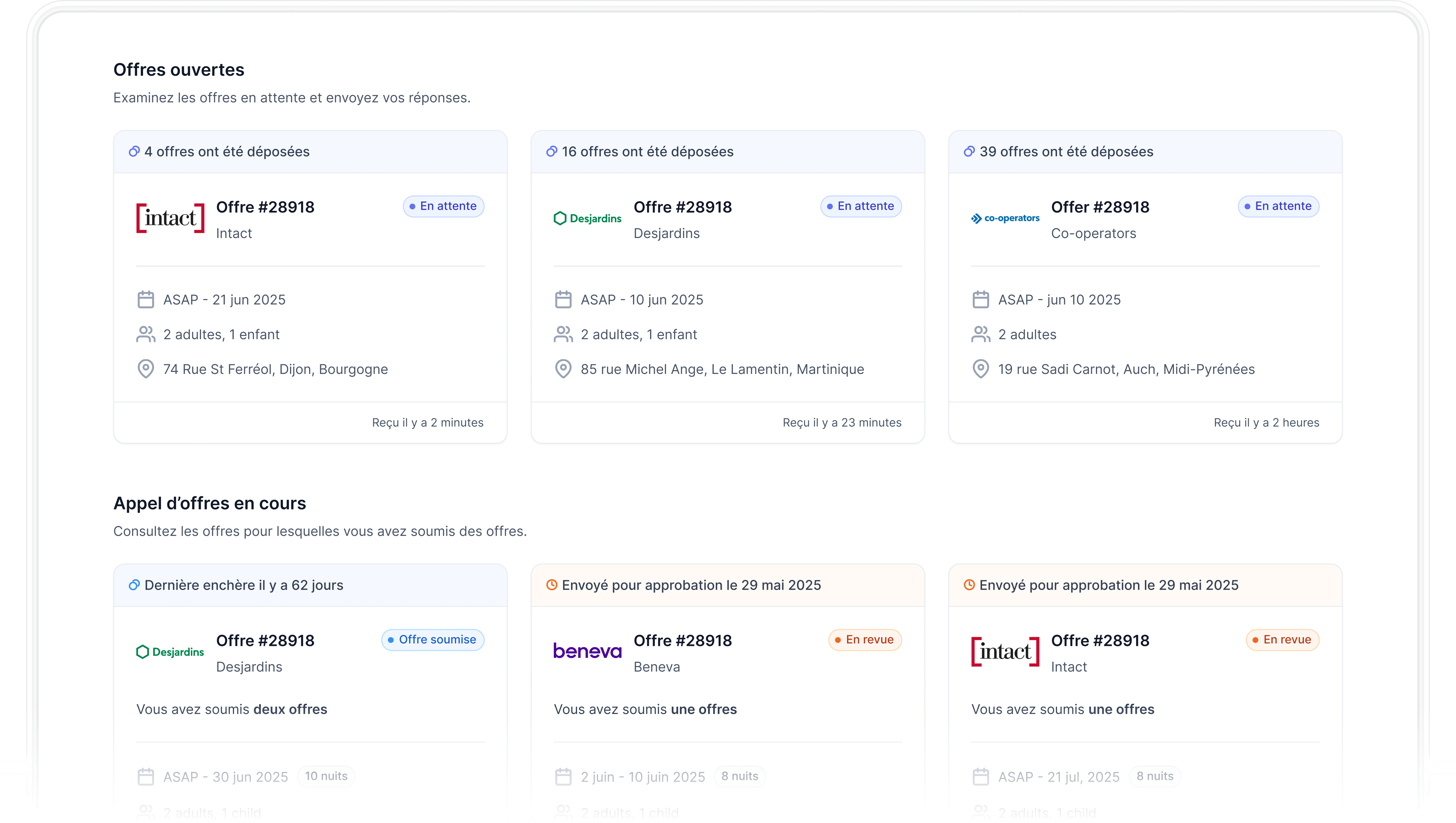 Offres ouvertes, Examinez les offres en attente et envoyez vos réponses.